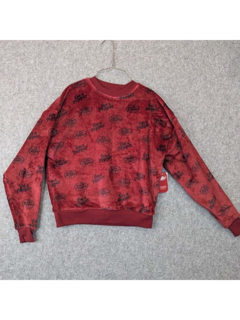 Dr Pepper Womens Size XS Soft Fleece Sweatshirt All Over Print Loungewear NWT
